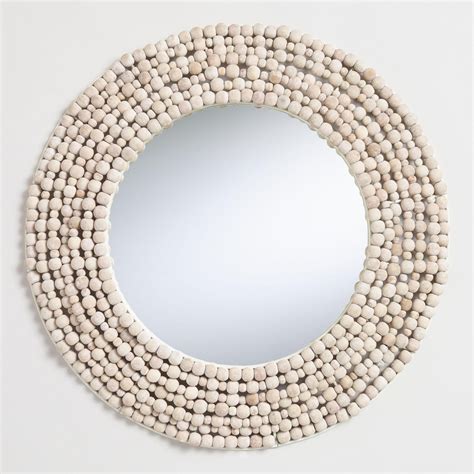 Round White Wood Bead Wall Mirror by World Market | Wall mirror diy ...