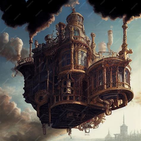 Premium Photo | Steampunk flying city generative ai