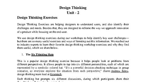 Design Thinking Unit 2: Key Exercises for Effective Innovation - Studocu