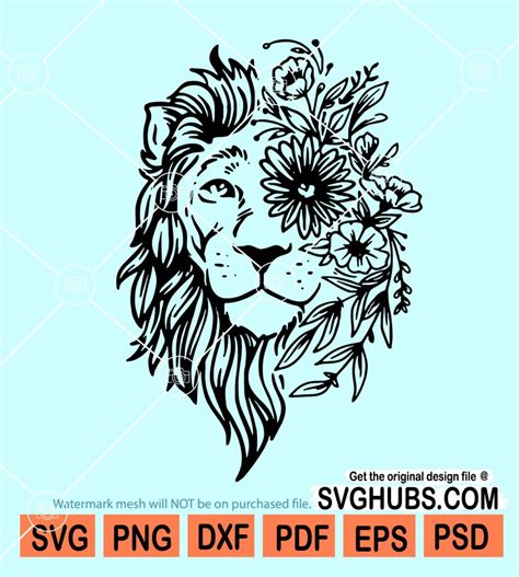 Floral Lion SVG, Lion Floral Crown svg, Floral Lion Head svg, Lion with ...