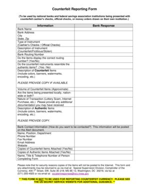 Image result for Counterfeit Money Report Form