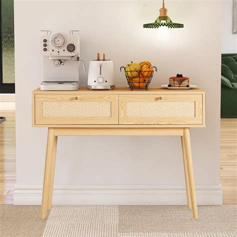 Amazon.com: TYBOATLE Kraft Woven Rattan Console Table with 2 Drawers ...
