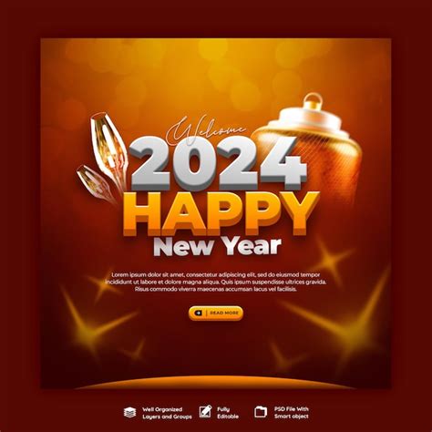 Bonne année 2024 célébration post sur les médias sociaux ou modèle de ...