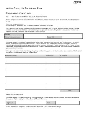 Fillable Online Airbus Group UK Retirement Plan Expression of wish form ...