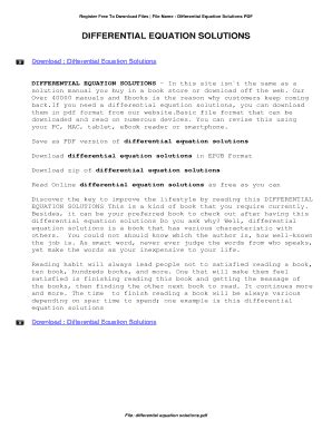 Fillable Online Differential Equation Solutions. Differential Equation ...