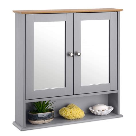Buy CHRISTOW Mirrored Bathroom Cabinet Wall ed, Grey & Bamboo Wooden ...