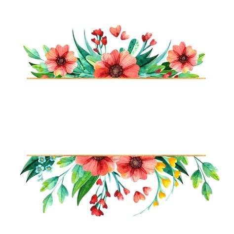 Akwarela ręcznie rysowane wiosenne kwiaty - pusta złota rama. | Wektor ...