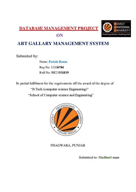Art Gallery Management System Database Project 123 - Studocu