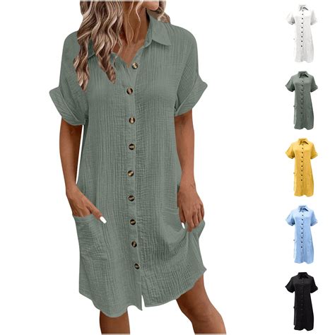 APEXFWDT Womens Button Down Shirt Dress Casual Short Sleeve Dress ...
