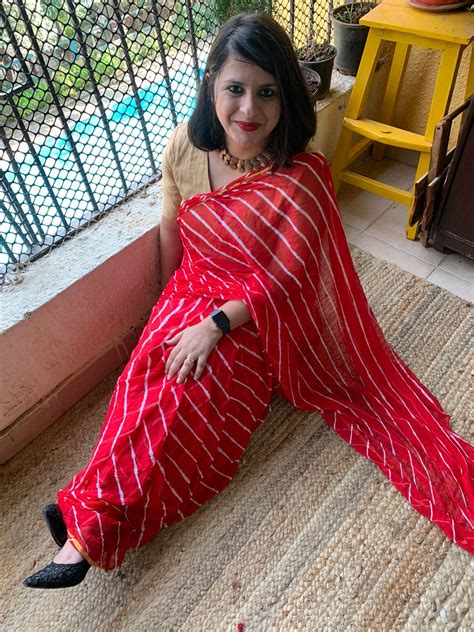 RED WHITE CHIFFON LEHRIYA SARI CL-1121 – Weavekala