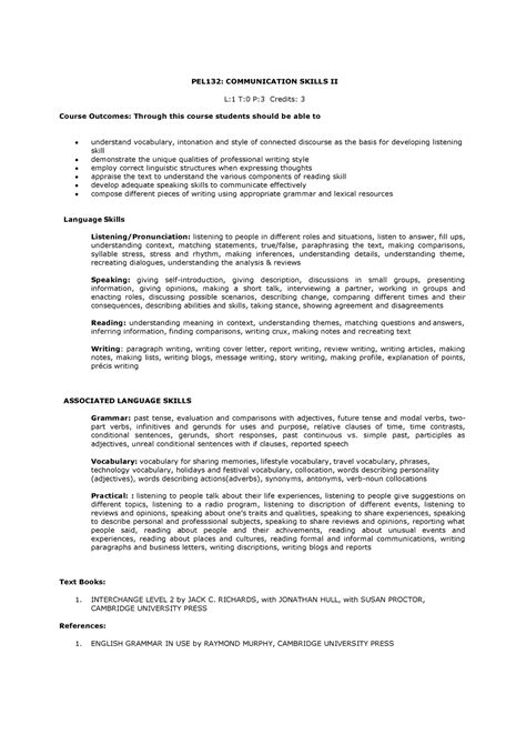 Communication Skills - II - PEL132: COMMUNICATION SKILLS II L:1 T:0 P:3 ...