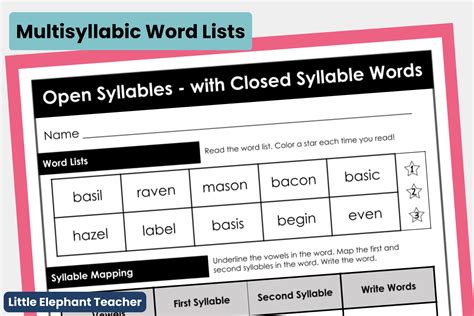 List Of Multisyllabic Words For Kids