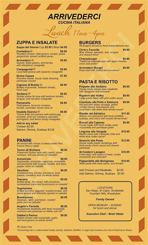 Menu at Arrivederci Cucina Italiana restaurant, Fountain Hills