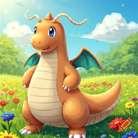 A yellow creature resembling a fusion of Pikachu and Dragonite stands ...