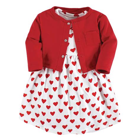 Hudson Baby Infant and Toddler Girl Cotton Dress and Cardigan Set, Red ...