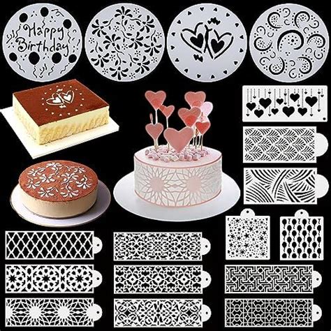 Cake Stencils Kit,17pcs Reuseable Hollow Lace Cake Stencils Decorating ...