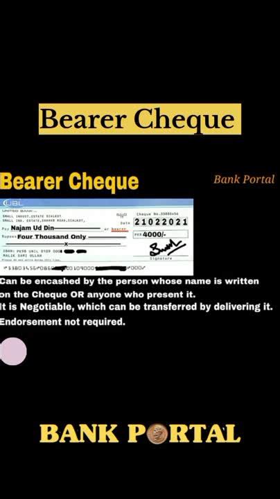 Image result for Bearer Cheque Example