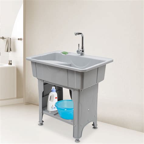 Laundry Sink,Freestanding Plastic Laundry Sink with Washboard,Utility ...
