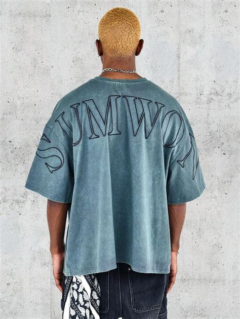 SUMWON Oversized Fit Washed Tee With Back Logo Embroidery | SHEIN USA