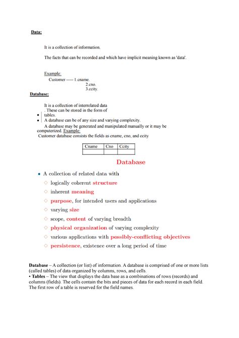 Database - A database is comprised of one or more lists (called tables ...