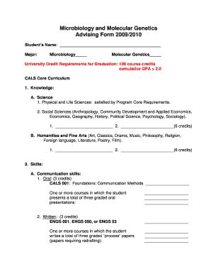 Fillable Online uvm Microbiology and Molecular Genetics Advising Form ...