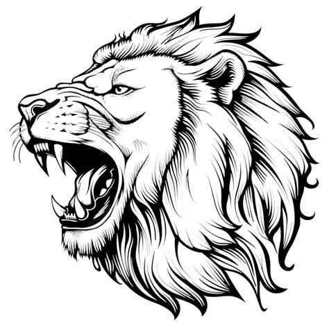 Lion Roaring Side View Black And White 3,040 White Lion Roar Stock