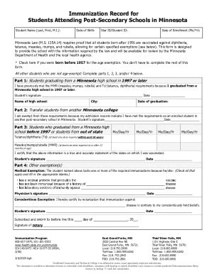 2020-2026 Form MN Immunization Record for Students Attending Post ...