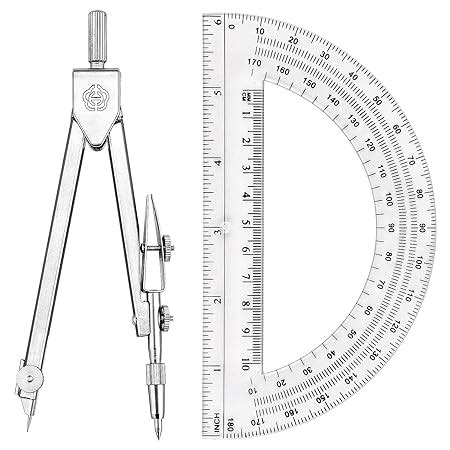 Student Geometry Math Set Drawing Compass and 6 Inch Plastic Clear ...
