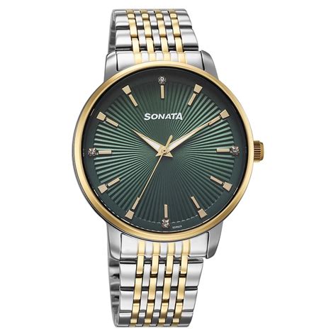Buy Online Sonata Eternia Quartz Analog Green Dial Metal Strap Watch ...