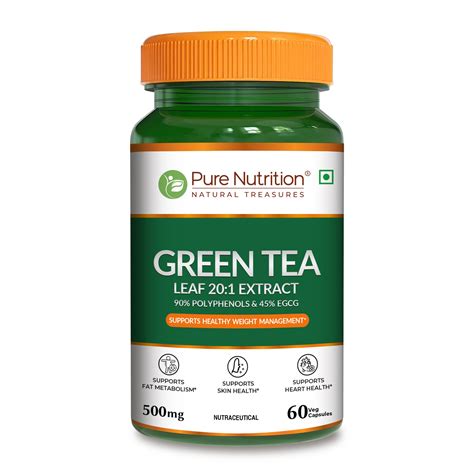 Pure Nutrition Green Tea Leaf 20:1 Extract – 500 mg, 60 Veg Capsules