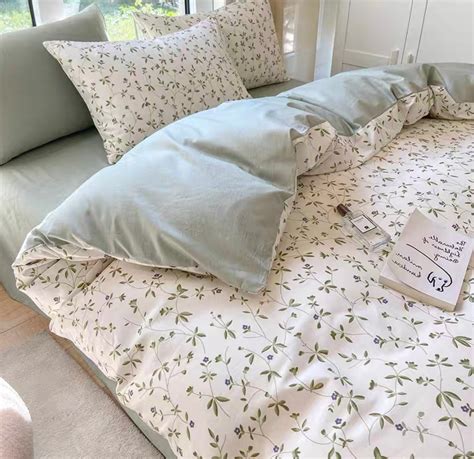 Blue Aesthetic Duvet Cover Set Fresh Floral Bedding Set Cute - Etsy