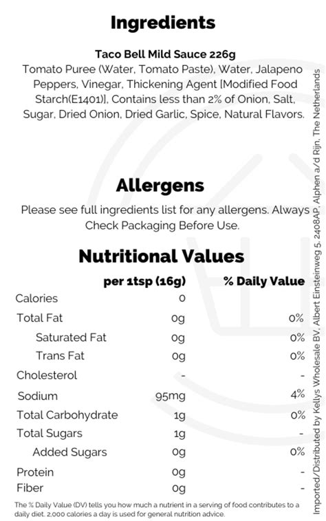 Taco Bell Mild Sauce Packets Ingredients at Mary Bilbo blog