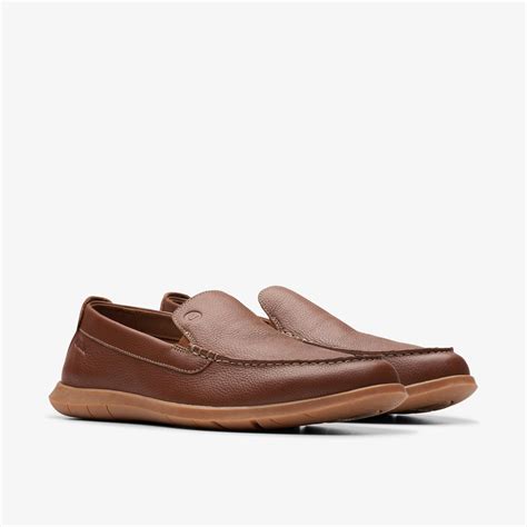 Mens Flexway Step Light Brown Leather Loafer Slip On Shoes | Clarks