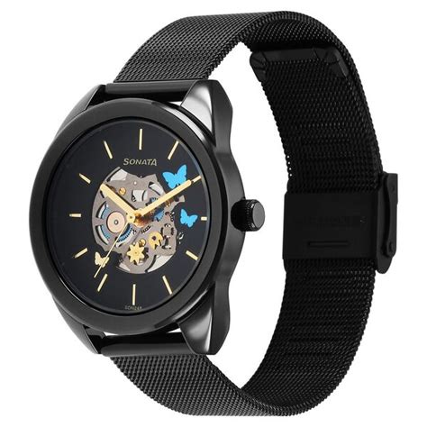 Buy Online Sonata Unveil Quartz Multifunction Black Dial Stainless ...