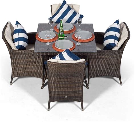 Buy Savannah Rattan Dining Set | Square 4 Seater Brown Rattan Dining ...