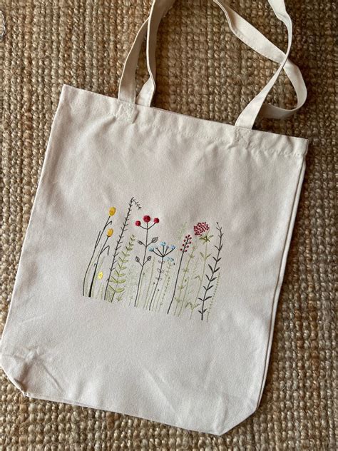 Flower Tote Bag, Red Embroidered Flower Tote, Flower Canvas Bag ...