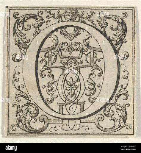 Roman Alphabet letter O with Louis XIV decoration 18th century Bernard ...