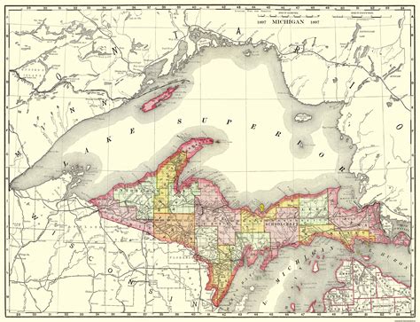 Historic State Map - Michigan Upper Peninsula - Rand McNally 1897 - Vi ...