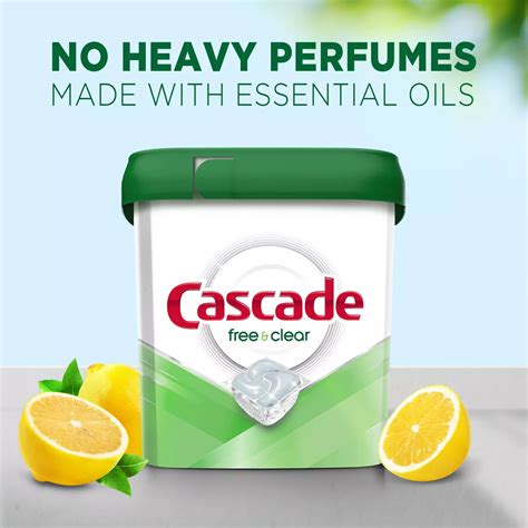 Cascade Free & Clear Dishwasher Detergent Liquid Gel, Lemon Scent ...