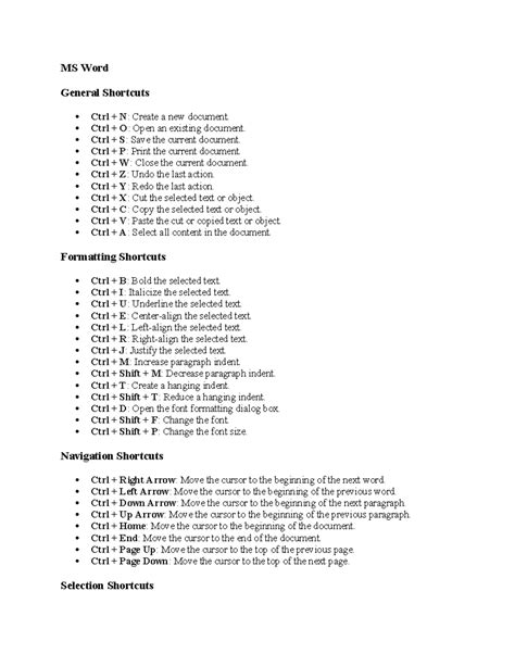 MS Word shortcuts - MS Word General Shortcuts Ctrl + N: Create a new ...