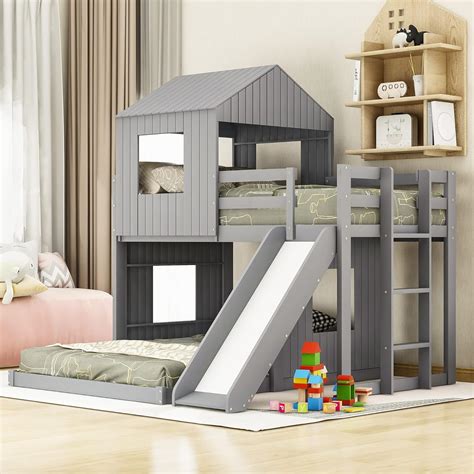 House Bed Twin Over Full Bunk Beds with Slide Kids | Ubuy India