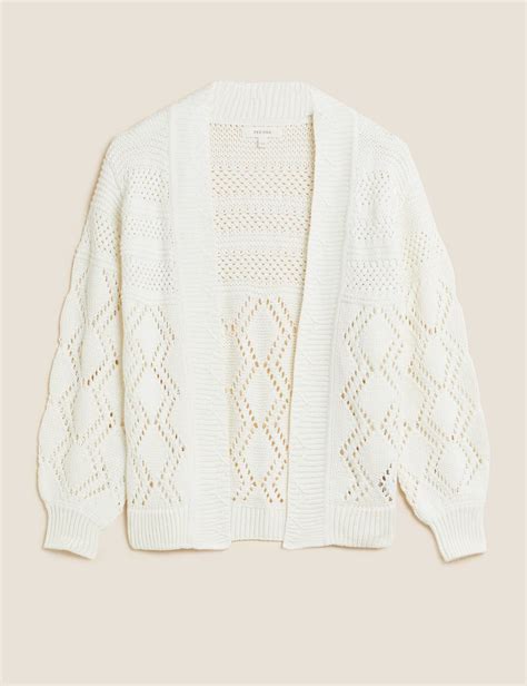 Cotton Rich Pointelle Relaxed Cardigan