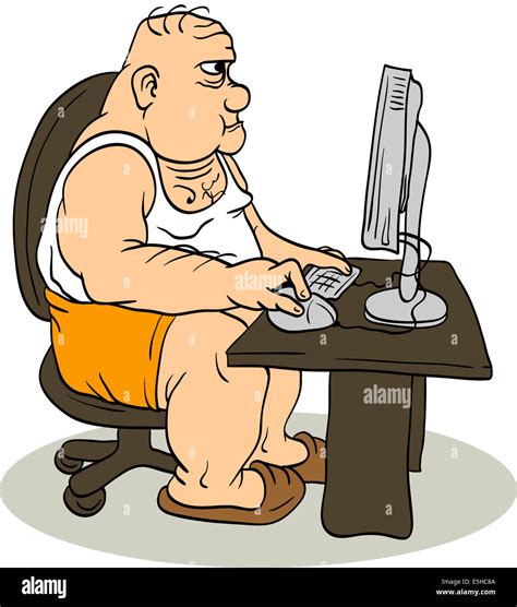 Fat Man At The Computer Stock Photo - Alamy