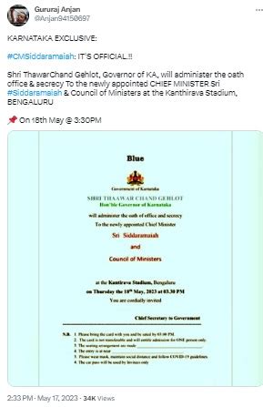 Fact Check: Fake Invitation To Swearing-In Of New Karnataka CM ...