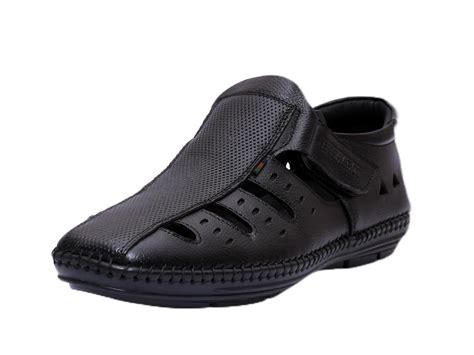 Crystal FullGrain Natural Leather Black Casual Closed Sandal for Mens ...