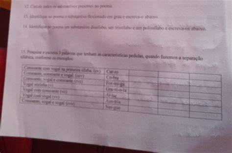 Solved: Circule todos os substantivos presentes no poema. 13 ...