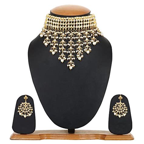 Buy Jewellity Kundan Golden Cocktail Choker Necklace with Earrings and ...