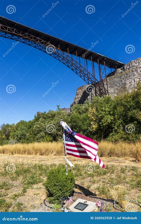 American Flag Under Perrine Bridge at Twin Falls, Idaho, USA Editorial ...