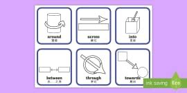 Directional Preposition Cards With Answers (teacher made)