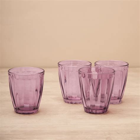 Buy Pure Home and Living Set of 4 Light Purple Linear Textured Drinking ...